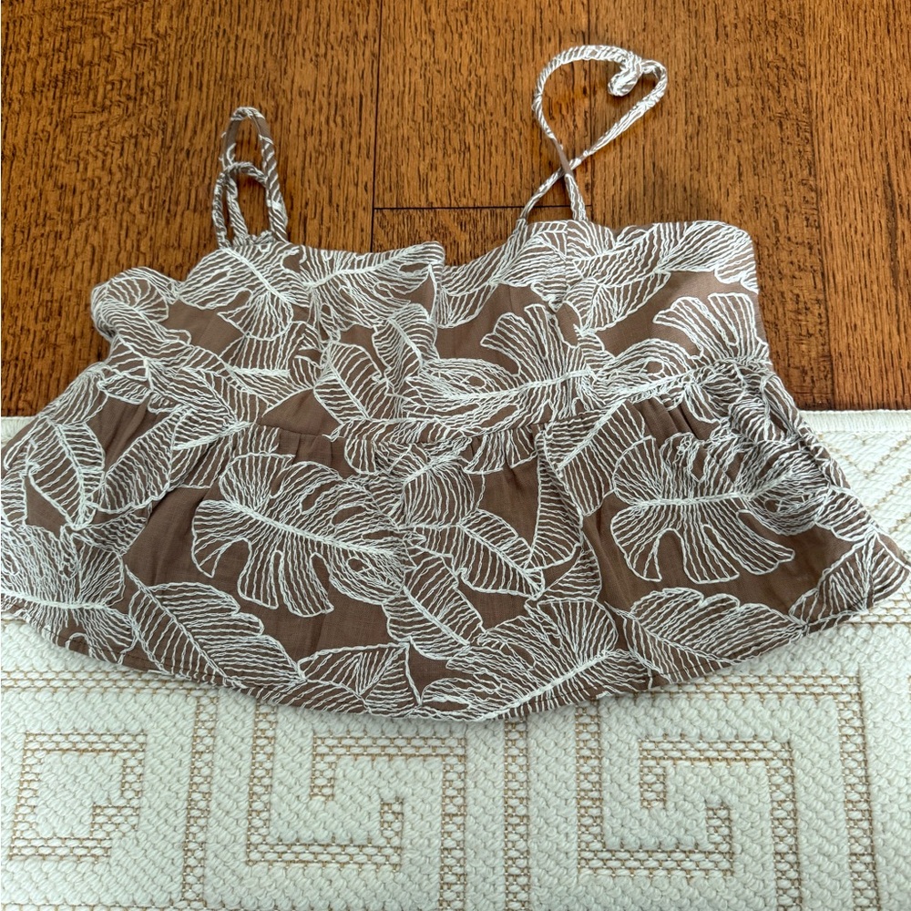 Zara Brown Tank Top with White Leaf Print